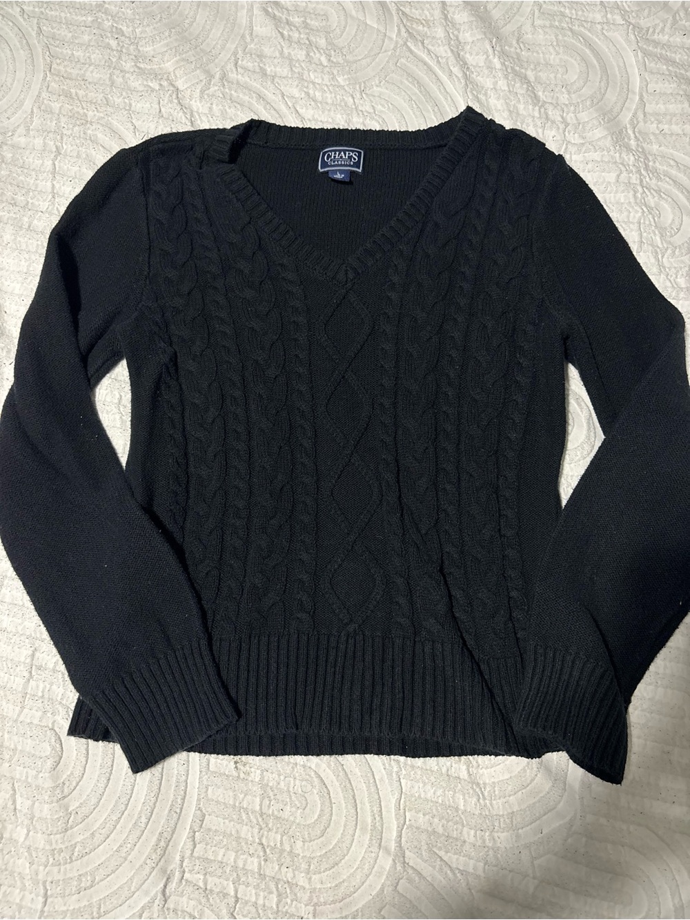 Chaps Black Cable-Knit V-Neck Pullover Sweater